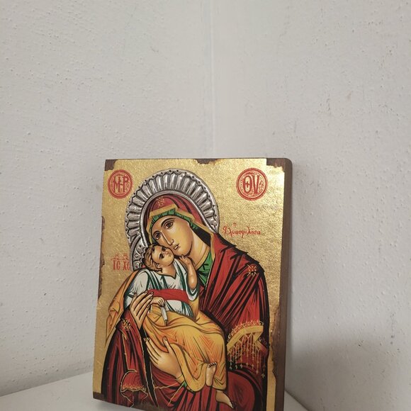 Vintage Greek Orthodox Icon Virgin and Child - Picture 2 of 4